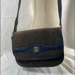 Genuine vintage LANVIN suede and leather  blue grey flap shoulder bag purse